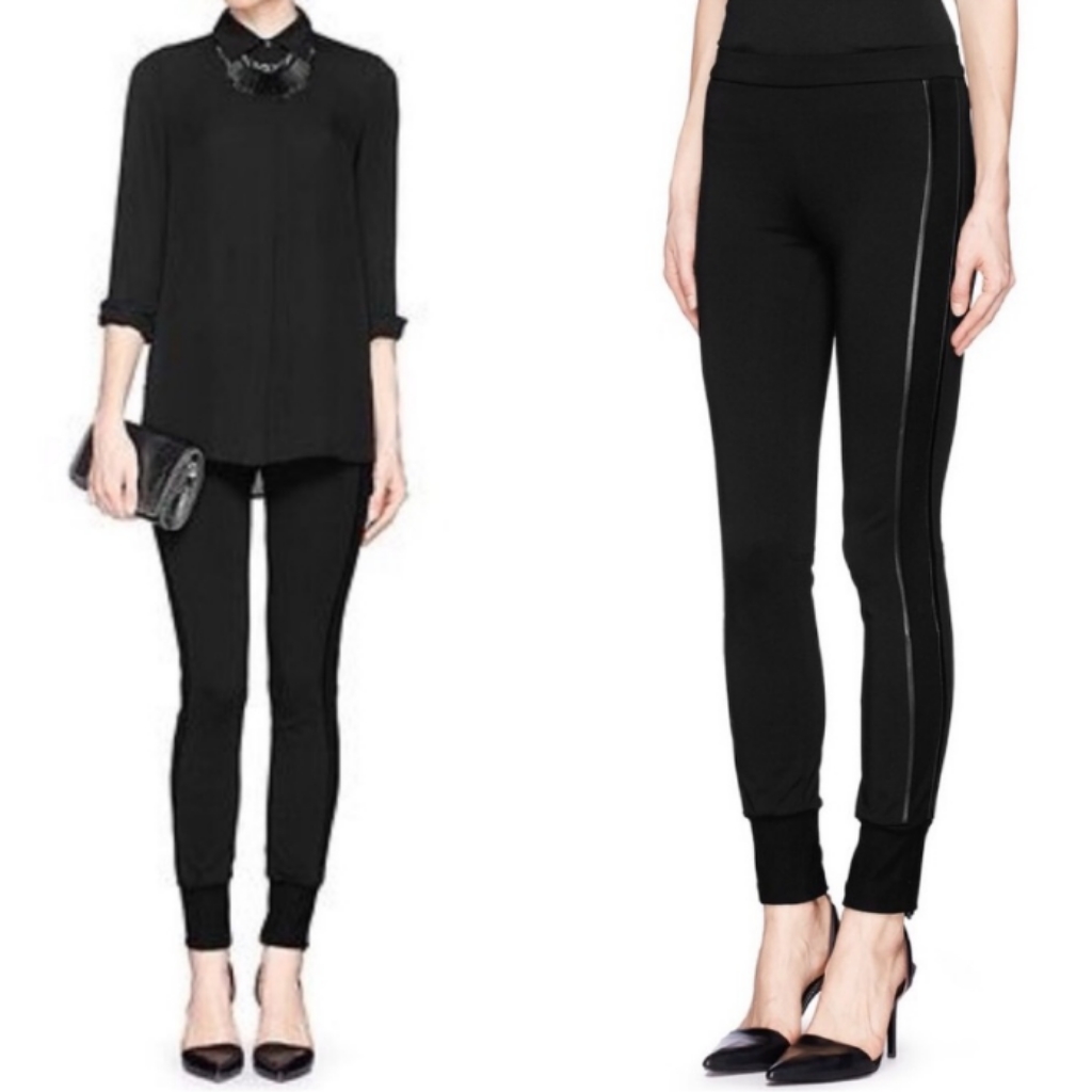 Vince Black Leather Piped Skinny Pant/Leggings